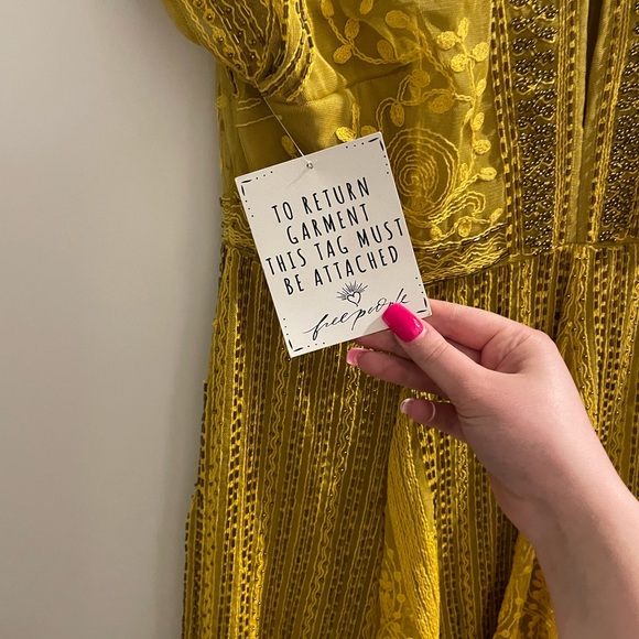 NWT Free People Yellow Beaded And Embroidered Dress - Picture 8 of 10